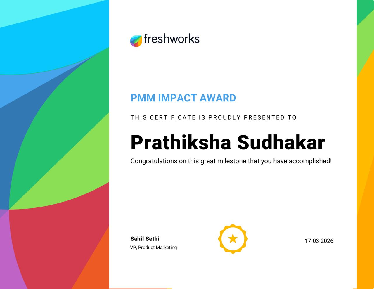 PMM Impact Award certificate